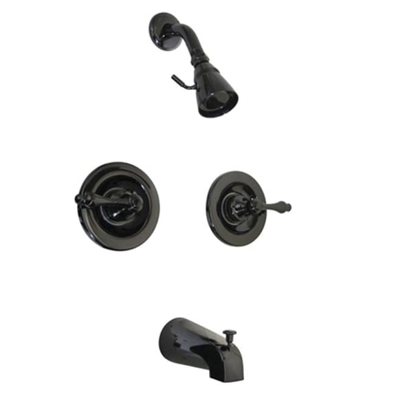 Kingston Brass Water Onyx Twin Lever handle Pressure Balanced Tub & Shower Faucet - BLACK ONYX