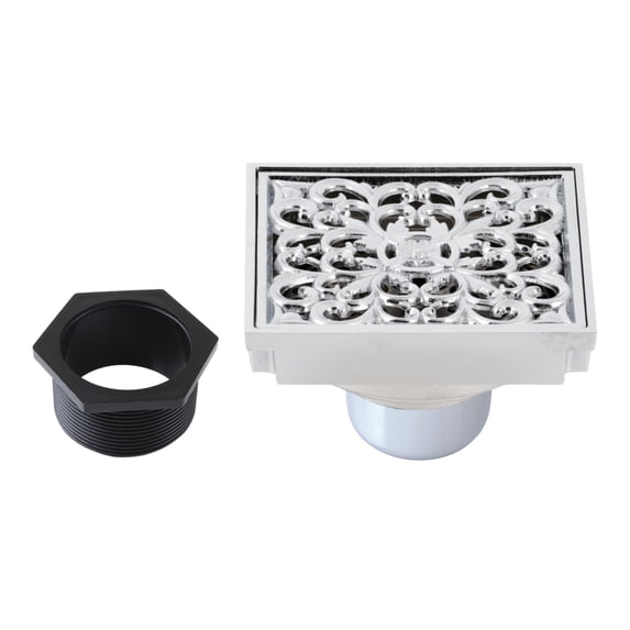 Kingston Brass BSF9771C Watercourse Scroll 4-Inch Brass Square Grid Shower Drain with Hair Strainer in Polished Chrome