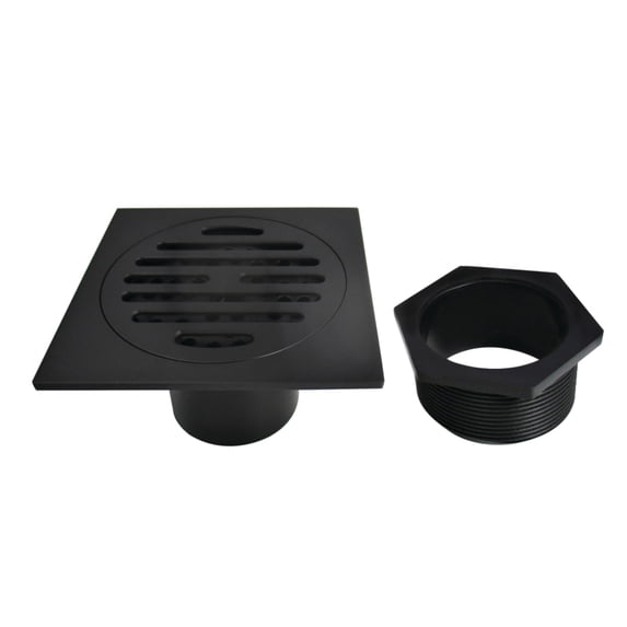 Kingston BSF4262MB Watercourse Symmetric 4-Inch Brass Square Grid Shower Drain with Hair Strainer in Matte Black