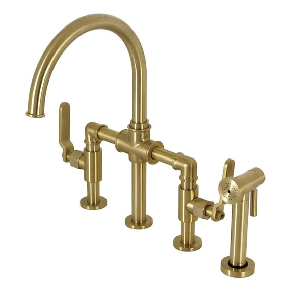 Kingston Brass Whitaker Bridge Kitchen Faucet Brushed Brass