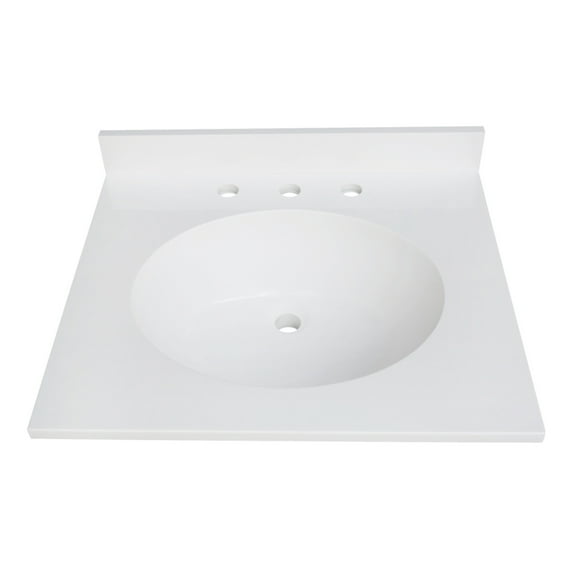 Kingston Brass KVPB2522A38 Wimbeldon 25" x 22" Solid Surface Vanity Top with Oval Sink (8" Faucet Drillings), Glossy White