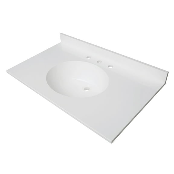 Kingston Brass KVPB3722A38 Wimbeldon 37" x 22" Solid Surface Vanity Top with Oval Sink (8" Faucet Drillings), Glossy White
