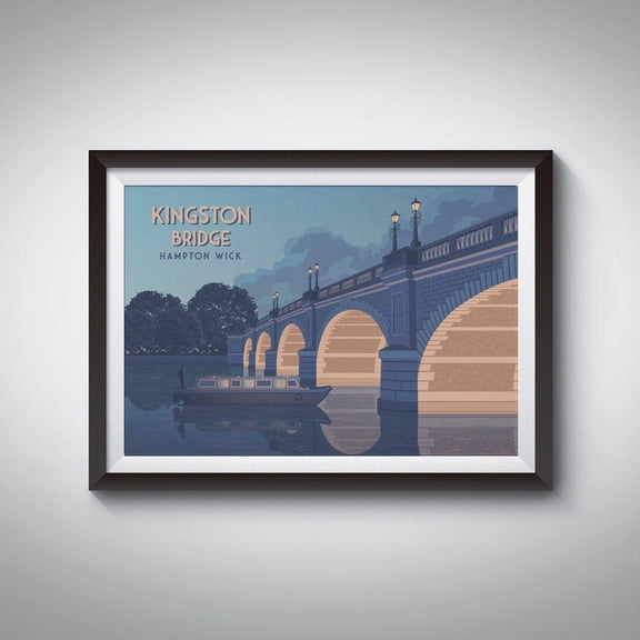 Kingston Bridge London River Thames Hampton Court Decor, Stretched Canvas 12x16in