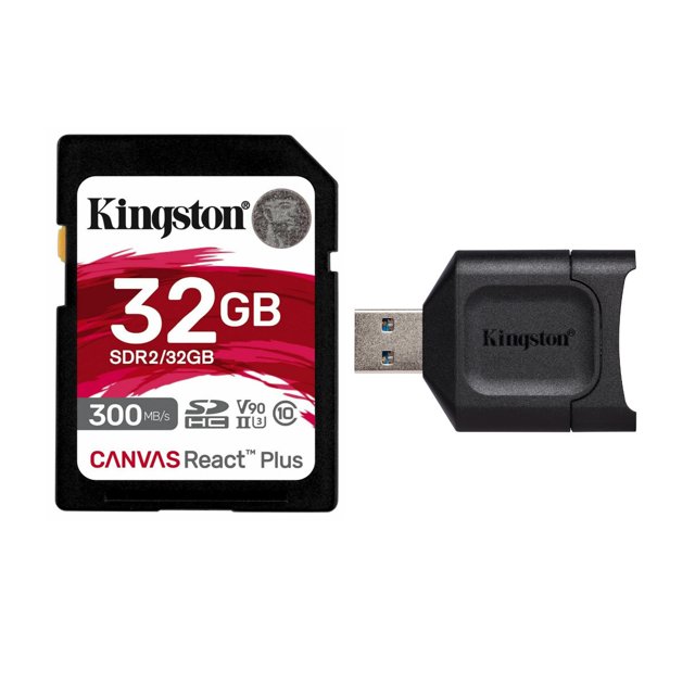 Kingston Canvas React Plus SD Memory Card (32GB) with Kingston Card ...