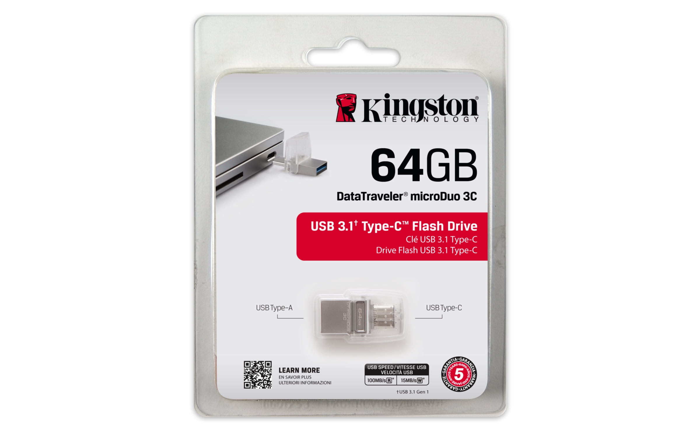 Kingston DataTraveler microDuo 3C 64GB USB 3.0/3.1 + Type C Flash