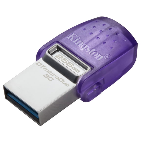 Kingston DataTraveler microDuo 3C USB Flash Drive - 256 GB - USB 3.2 (Gen 1) Type C, USB 3.2 (Gen 1) Type A - 200 MB/s Read Speed - Purple - 5 Year Warranty
