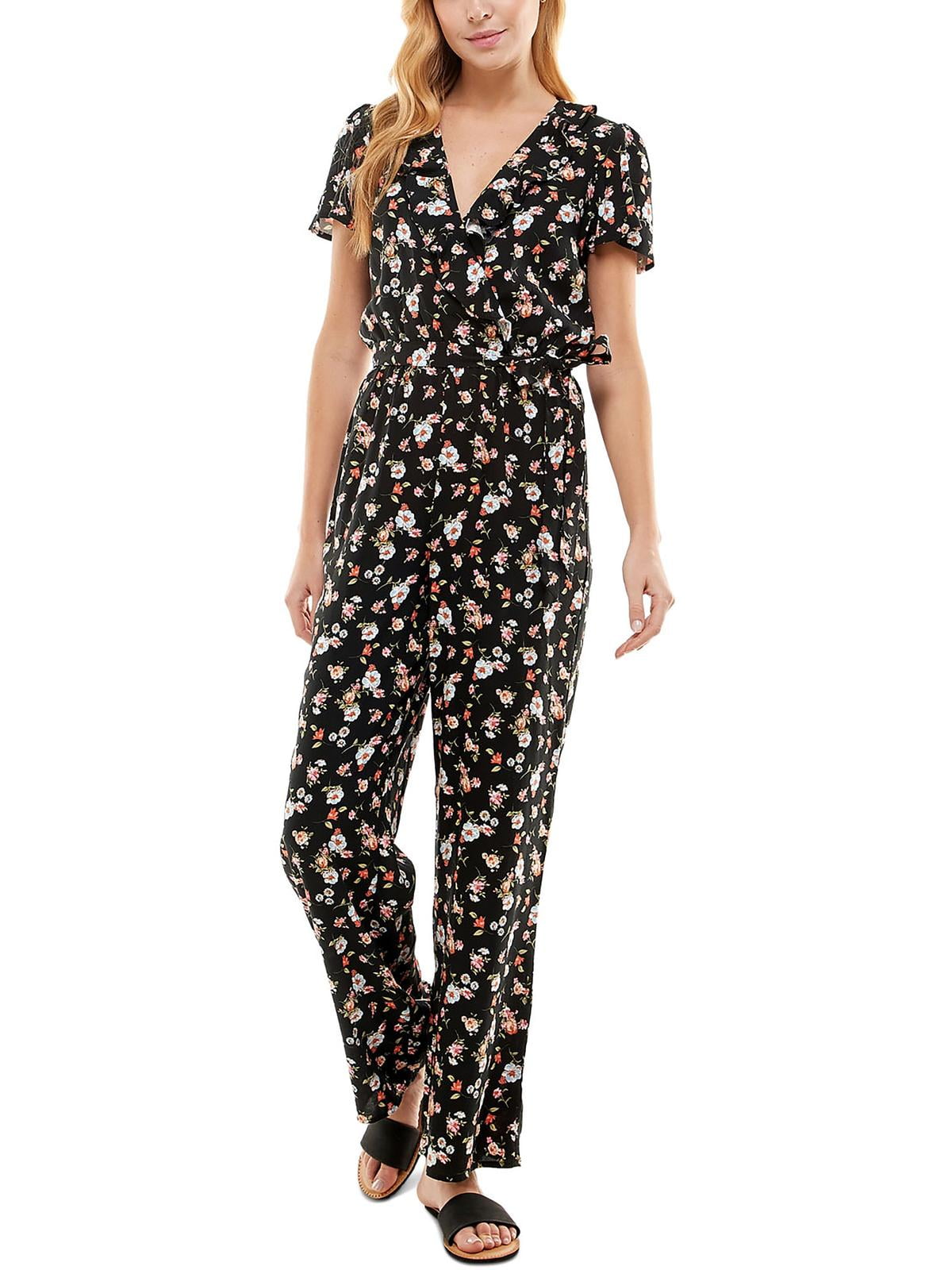 Kingston Grey Women's Floral Tie Waist Jumpsuit Blue Size Large