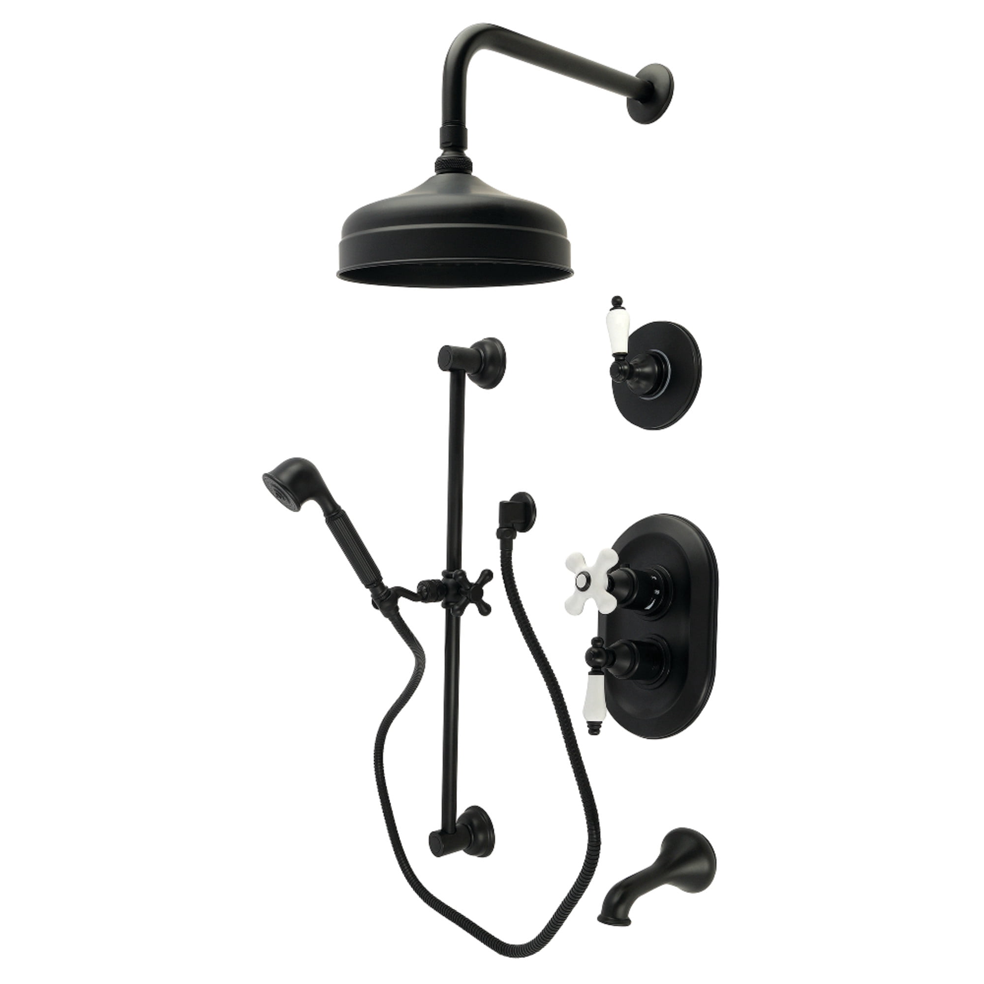 Kingston KSK36300PL Restoration Thermostatic Tub and Shower System, Matte Black
