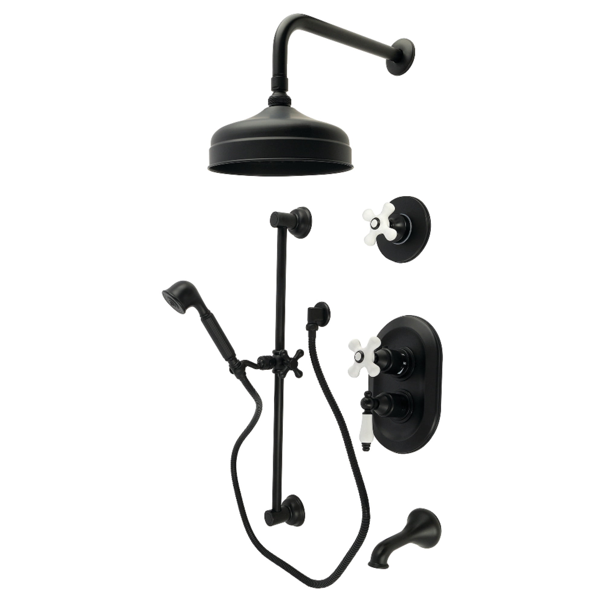 Kingston KSK36300PX Restoration Thermostatic Tub and Shower System, Matte Black