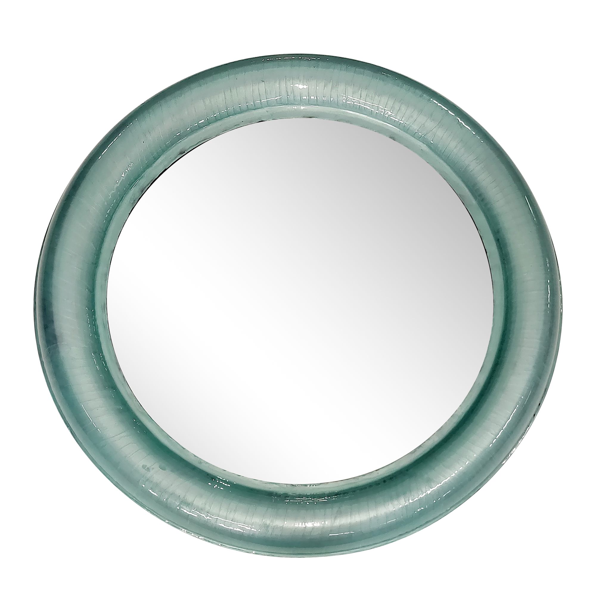 Kingston Living 36" Turquoise Blue and Silver Framed Round Wall Mirror