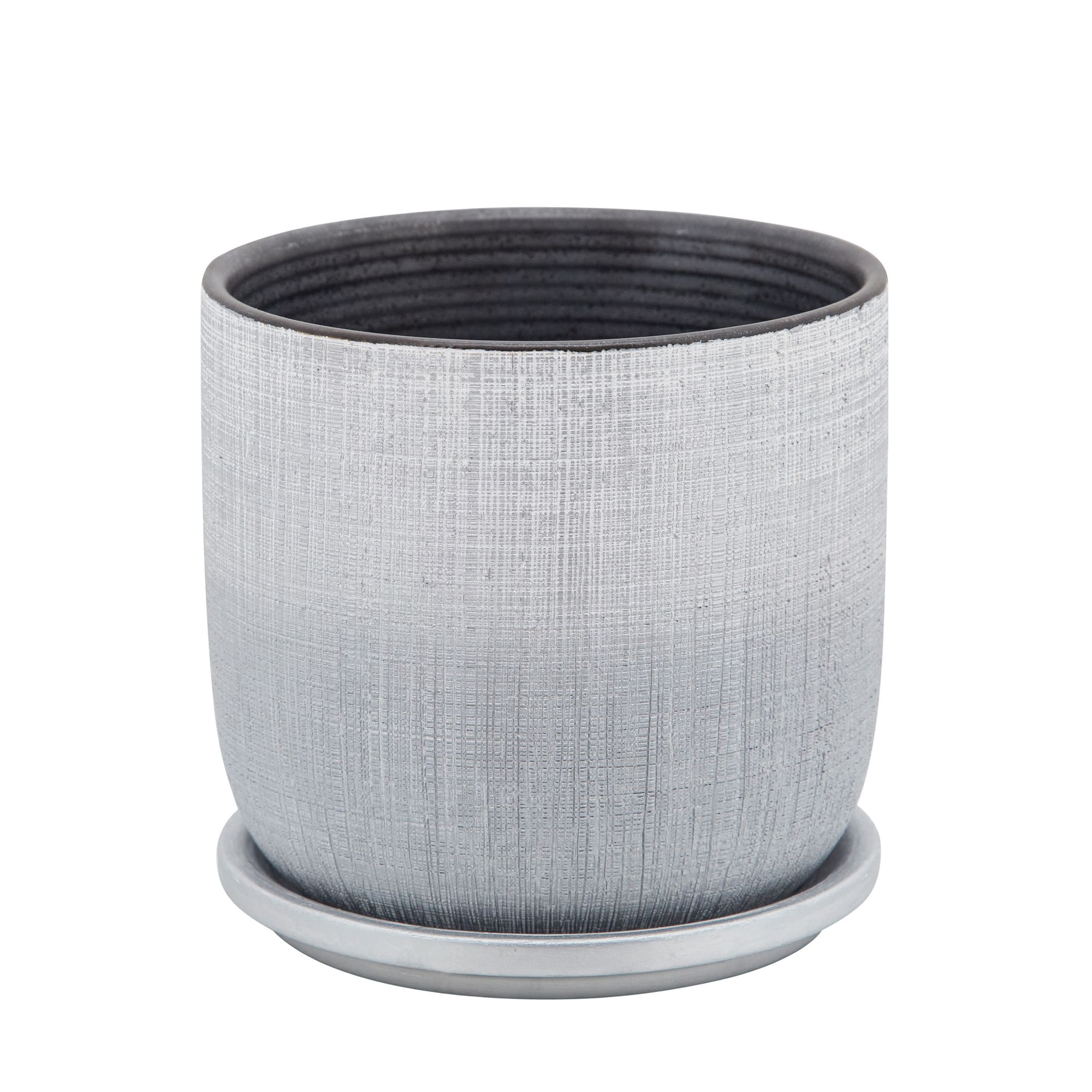 Kingston Living 6" Silver Textured Ceramic Planter with Saucer
