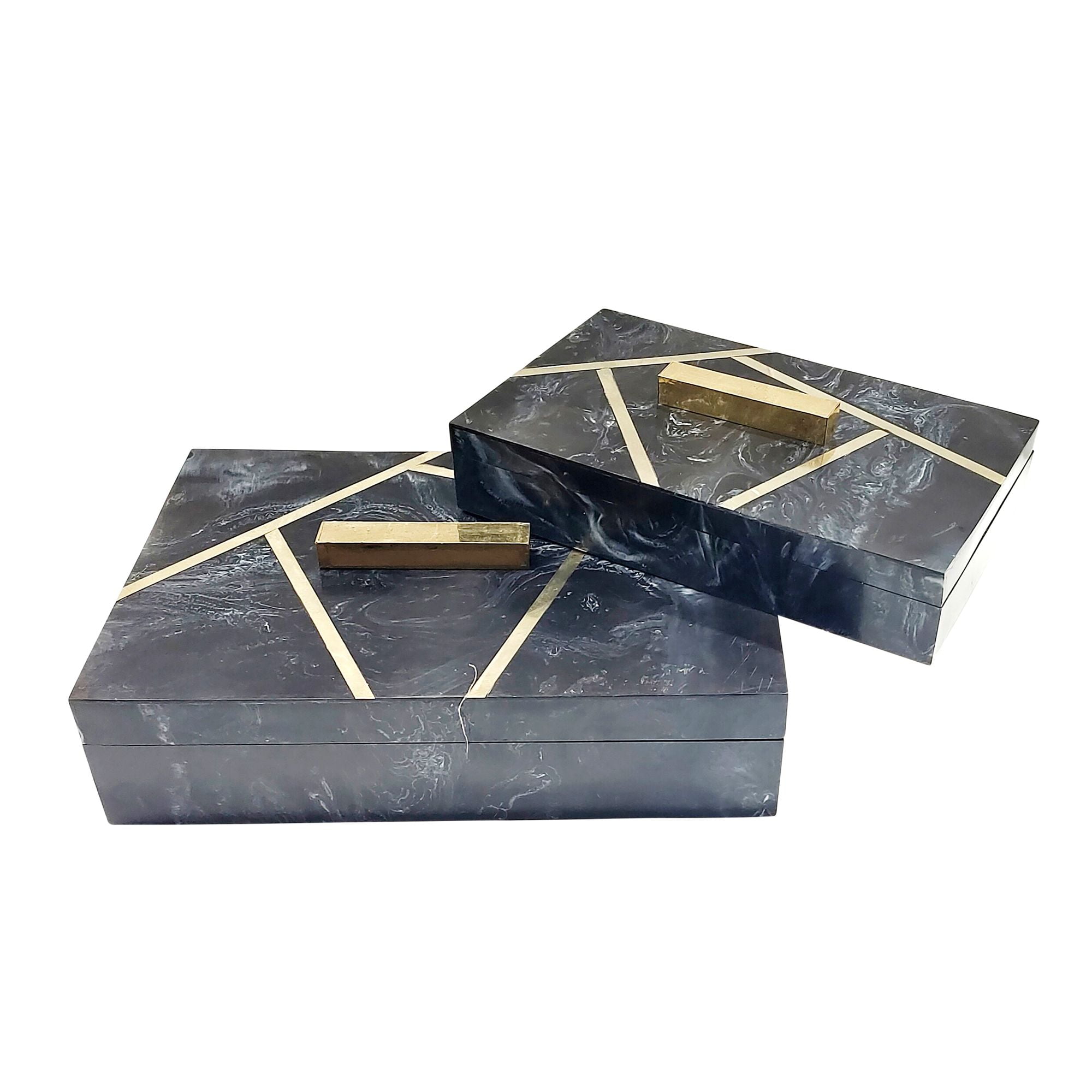 Kingston Living Set of 2 Black and Gold Rectangular Storage Boxes with