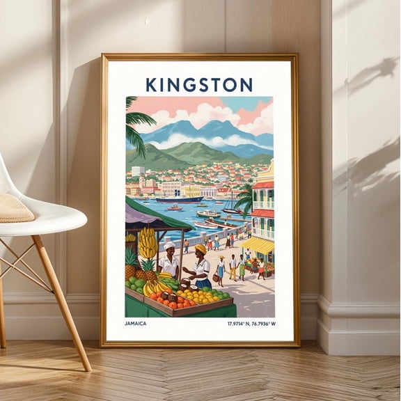 Kingston Market Scene Print: Vintage Caribbean Travel Poster, Unframed Poster Size 8x12