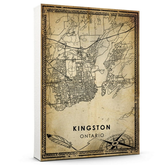 Kingston Vintage Map Prints Canvas, Ontario Map Art Canvas, Canvas, Kingston Map City style vintage Canvas , Canvas Wall Art, Street Map Artwork Canvas