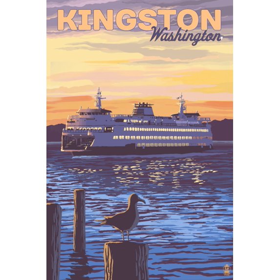 Kingston, Washington, Ferry Sunset and Gull (9x12 Wall Art Print, Home Decor)