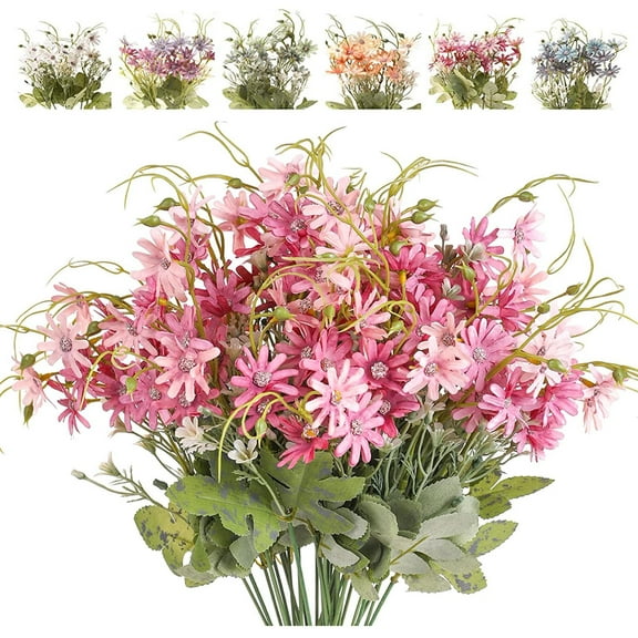 Kingswick 3 Bundles Artificial Wildflowers Daisy Fake Silk Flower Greenery Wild Bouquets UV Resistant Faux Plastic Plants for Outdoor Indoor Spring Summer Home Decoration,Pinks