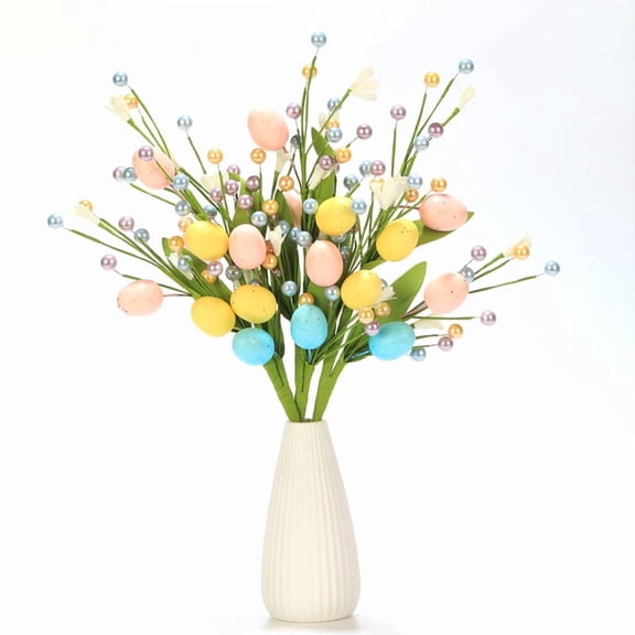 Kingswick 3 Pack Easter Colorful Egg Stems Artificial Flower Branches, Easter Egg Artificial Flowers, Bouquet Decorations for Easter Family Gatherings Holiday Vase Decorations