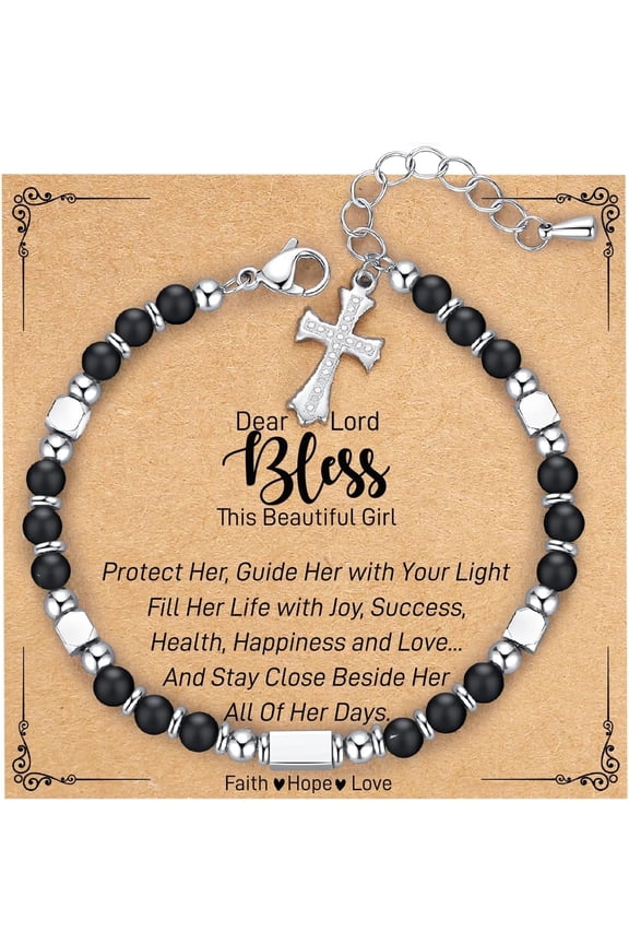 Kingswick Small Gemstone Cross Bracelet - Teenager/Girl/Lady Christmas Gift, Easter Valentine's Day Birthday Mother's Day Anniversary Gift