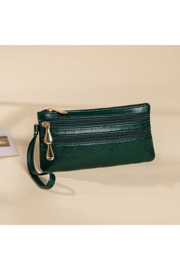 Women's Soft Leather Clutch Wristlet Bag Multi-Pocket Cell Phone Bag Coin Purse,Green