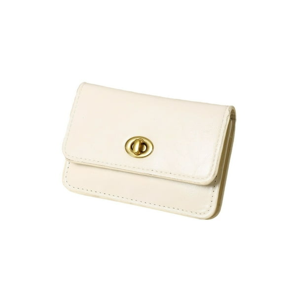 Kingswick Women's Vintage Solid Color Locking Card Case Wallet Simple White