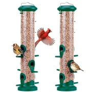 Kingsyard 2 Pack Bird Feeders for Outdoors Hanging, Plastic Tube Feeder with 6 Feeding Ports, Green