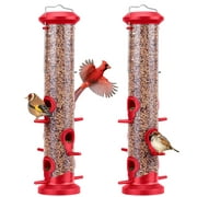 Kingsyard 2 Pack Bird Feeders for Outdoors Hanging, Tube Feeder with 6 Feeding Ports, Red