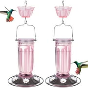 Kingsyard 2 Pack Glass Hummingbird Feeder with Ant Moat for Outdoors, 16 oz, 6 Feeding Ports, Pink