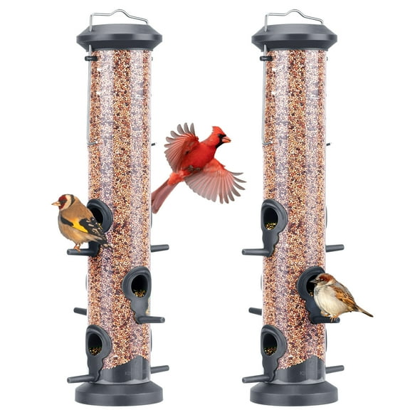 Kingsyard 2 Pack Wild Bird Feeders for Outdoors Hanging, Plastic Tube Feeder, 6 Feeding Ports, Black