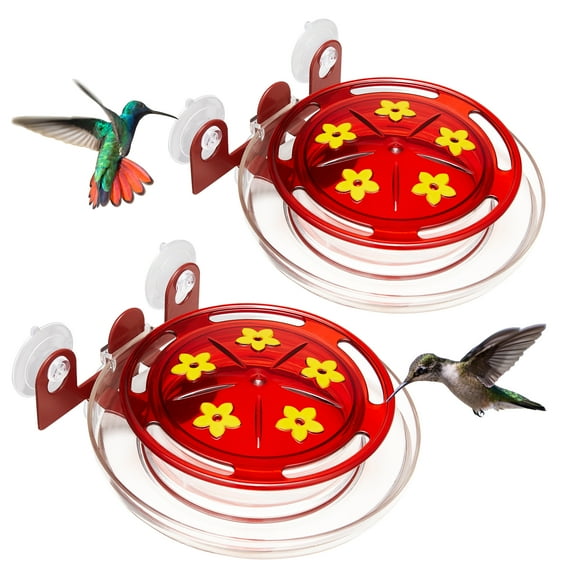 Kingsyard 2 Pack Window Hummingbird Feeder with Ant Moat & 5 Ports, Easy to Clean and Refill, Red