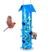 Kingsyard 6-Ports Metal Tube Sunflower Seed Wild Bird Feeder, Outside Hanging Weather Proof, Blue