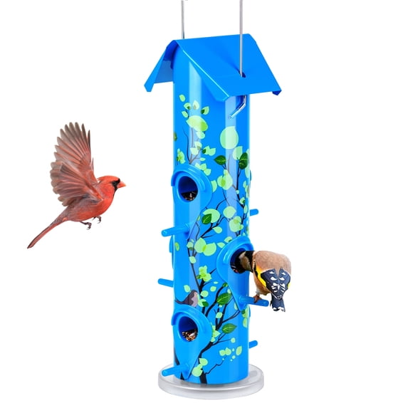 Kingsyard 6-Ports Metal Tube Sunflower Seed Wild Bird Feeder, Outside Hanging Weather Proof, Blue