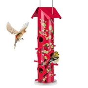 Kingsyard 6-Ports Metal Tube Sunflower Seed Wild Bird Feeder, Outside Hanging Weather Proof, Red