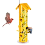 Kingsyard 6-Ports Metal Tube Sunflower Seed Wild Bird Feeder, Outside Hanging Weather Proof, Yellow