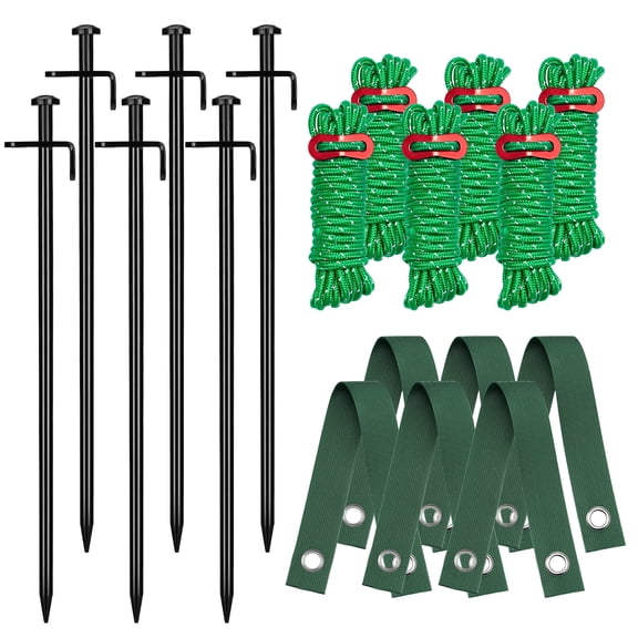 Kingsyard 6pcs 12″ Heavy Duty Steel Tree Stakes with 6 Straps and 6pcs 13′ Anchor Ropes