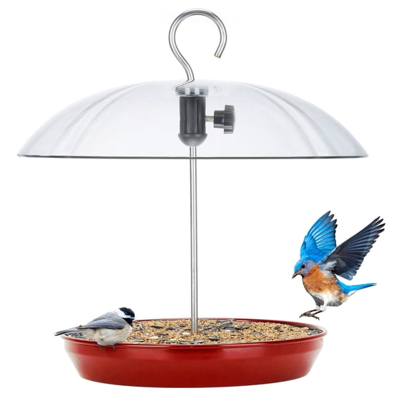 Kingsyard Adjustable Metal Wild Bird Platform Feeder with Clear Dome, 2.5 lb Capacity, Red