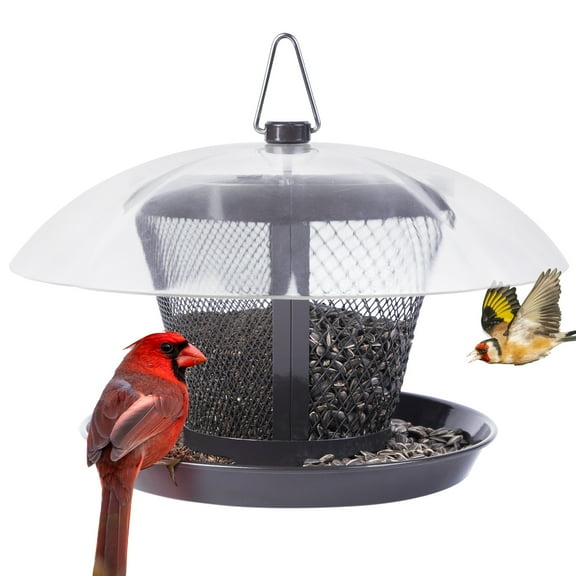 Kingsyard Bird Feeder for Outside Hanging Metal Mesh Wild Bird Feeder with Weather Proof Dome, Black