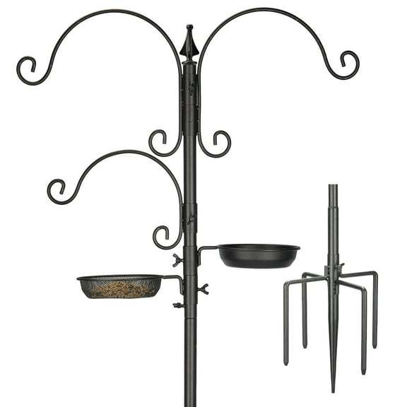 Kingsyard Bird Feeding Station Kit, 85" Bird Feeder Pole with 5-Prong Base, Bird Feeder Stand for Outdoors Hanging Bird Feeders, Upgraded in Stability, Black