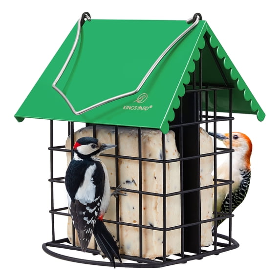 Kingsyard Double Suet Feeder, All Metal, Outdoor Hanging Cage Bird Feeder for Wild Bird, Green