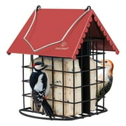 Kingsyard Double Suet Feeder, All Metal, Outdoor Hanging Cage Bird Feeder for Wild Bird, Red