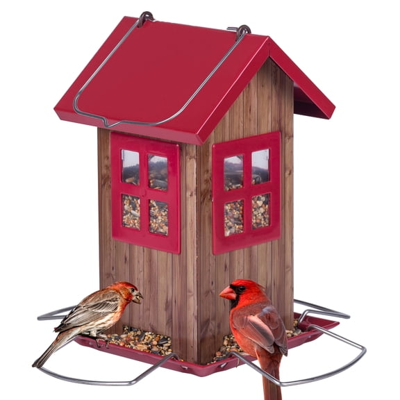 Kingsyard Bird House Feeders for Outside, Hanging Metal Bird Feeder with 4 Ports, Outdoor Decoration