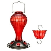 Kingsyard Glass Hummingbird Feeder 24 Ounces, 6 Feeding Ports, Ant Moat Included, Red