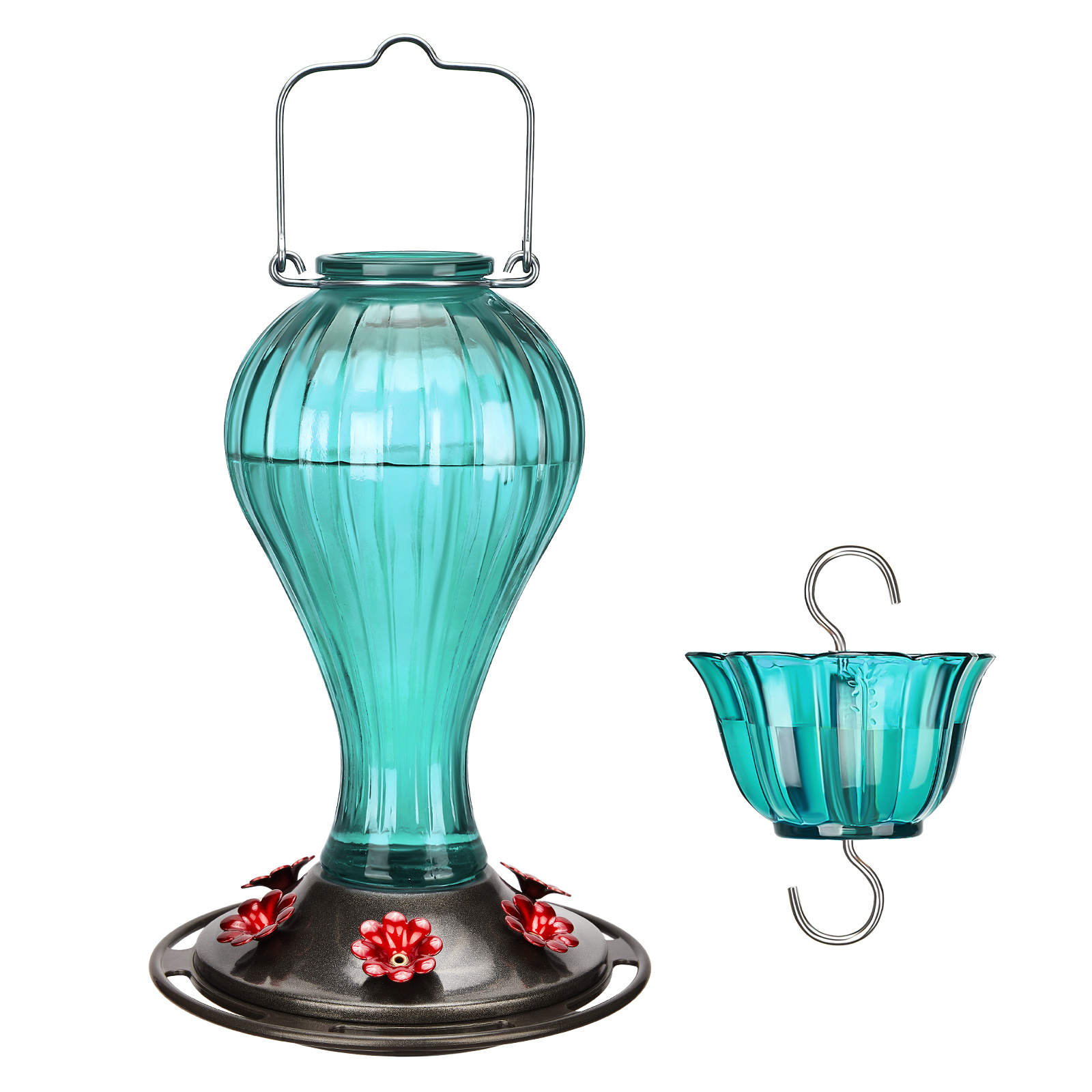 Kingsyard Glass Hummingbird Feeder 24 Ounces, 6 Feeding Ports, Ant Moat