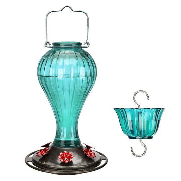 Kingsyard Glass Hummingbird Feeder 24 Ounces, 6 Feeding Ports, Ant Moat Included, Turquoise