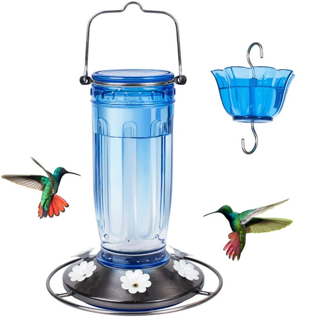 Kingsyard Glass Hummingbird Feeder, 6 Feeding Ports, Leak Proof, Blue
