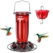 Kingsyard Glass Hummingbird Feeder with 6 Feeding Ports and Ant Moat, 16 oz, Leak Proof, Red