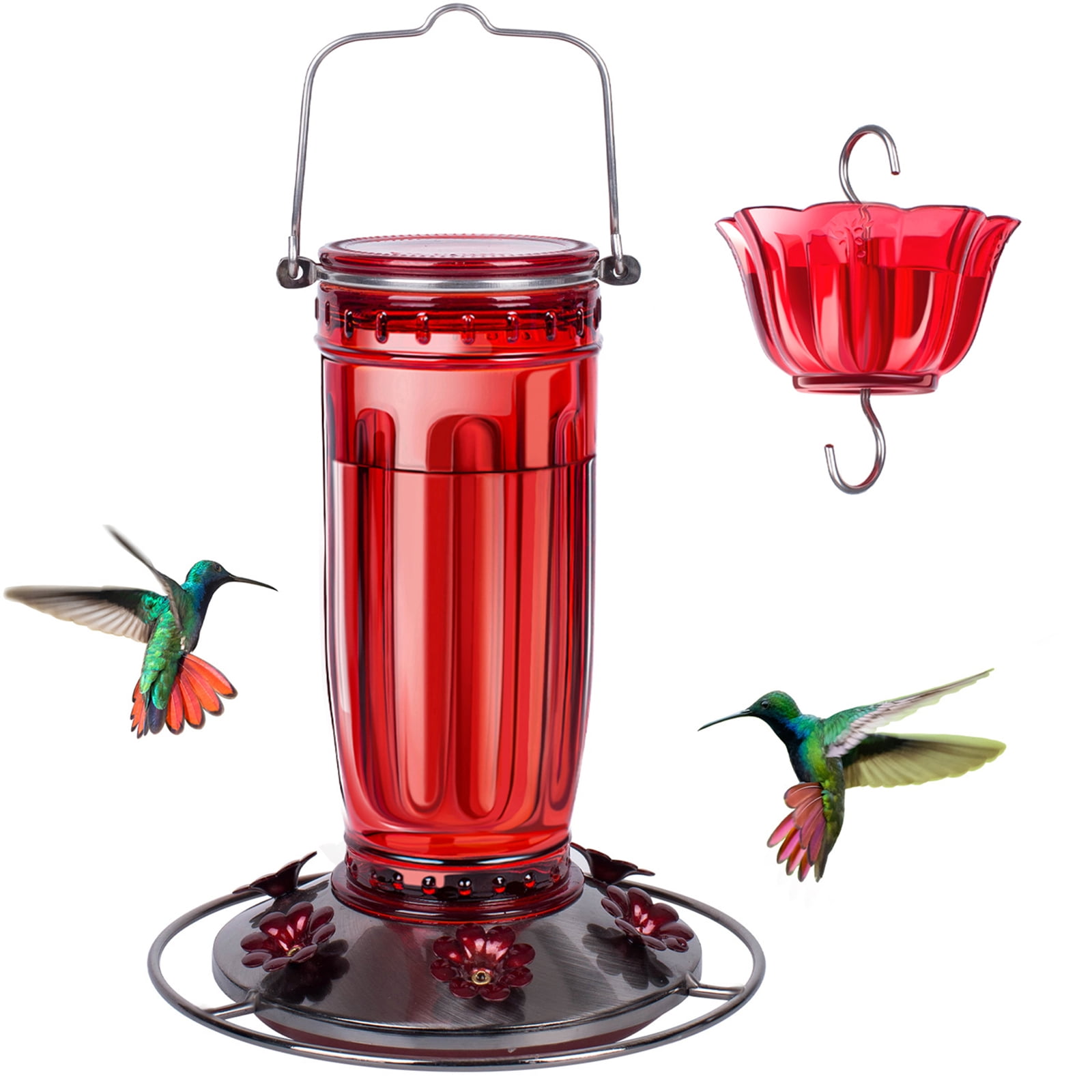 Kingsyard Glass Hummingbird Feeder, 6 Feeding Ports, Leak Proof, Red
