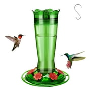 Kingsyard Glass Hummingbird Feeder for Outdoors Hanging - 6 Bee Guard Feeding Ports & Built-in Ant Moat, Wild Bird Feeder for Outside Garden Yard Patio 14 Oz, Green