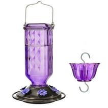 Kingsyard Glass Hummingbird Feeder for Outdoor Hanging, 24 Ounces, Ant Moat Included, Purple