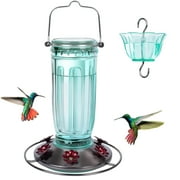 Kingsyard Glass Hummingbird Feeder with 6 Feeding Ports and Ant Moat, 16 oz, Leak Proof, Green