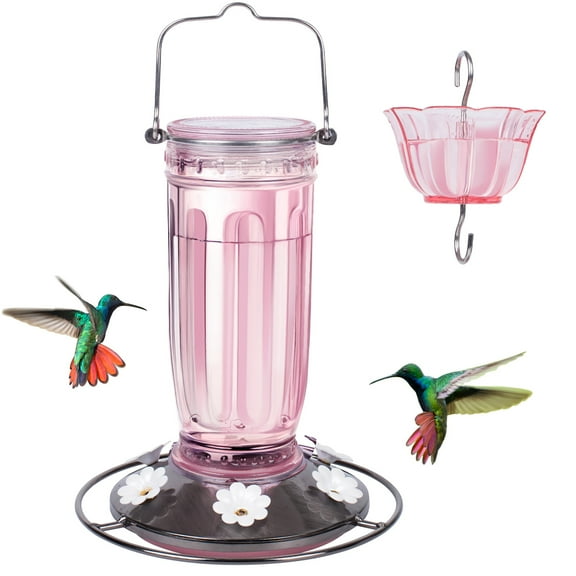 Kingsyard Glass Hummingbird Feeder with 6 Feeding Ports and Ant Moat, 16 oz, Leak Proof, Pink
